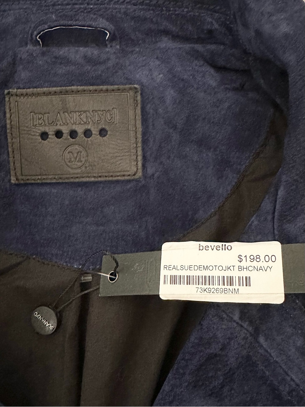100% Suede Leather Fall Navy Blue Moto Jacket - Blank NYC - Picture 17 of 17